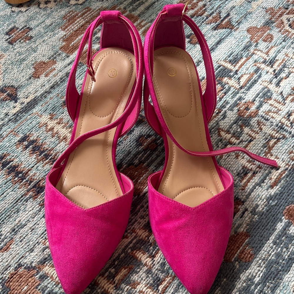 Women’s Hot Pink Pointed Toe Ankle Strap Flats